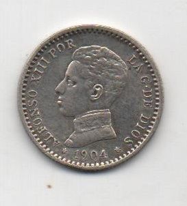 ESPAÑA ALFONSO XIII DEL AÑO 1904 (1*0) DE 0.50 CENTIMOS